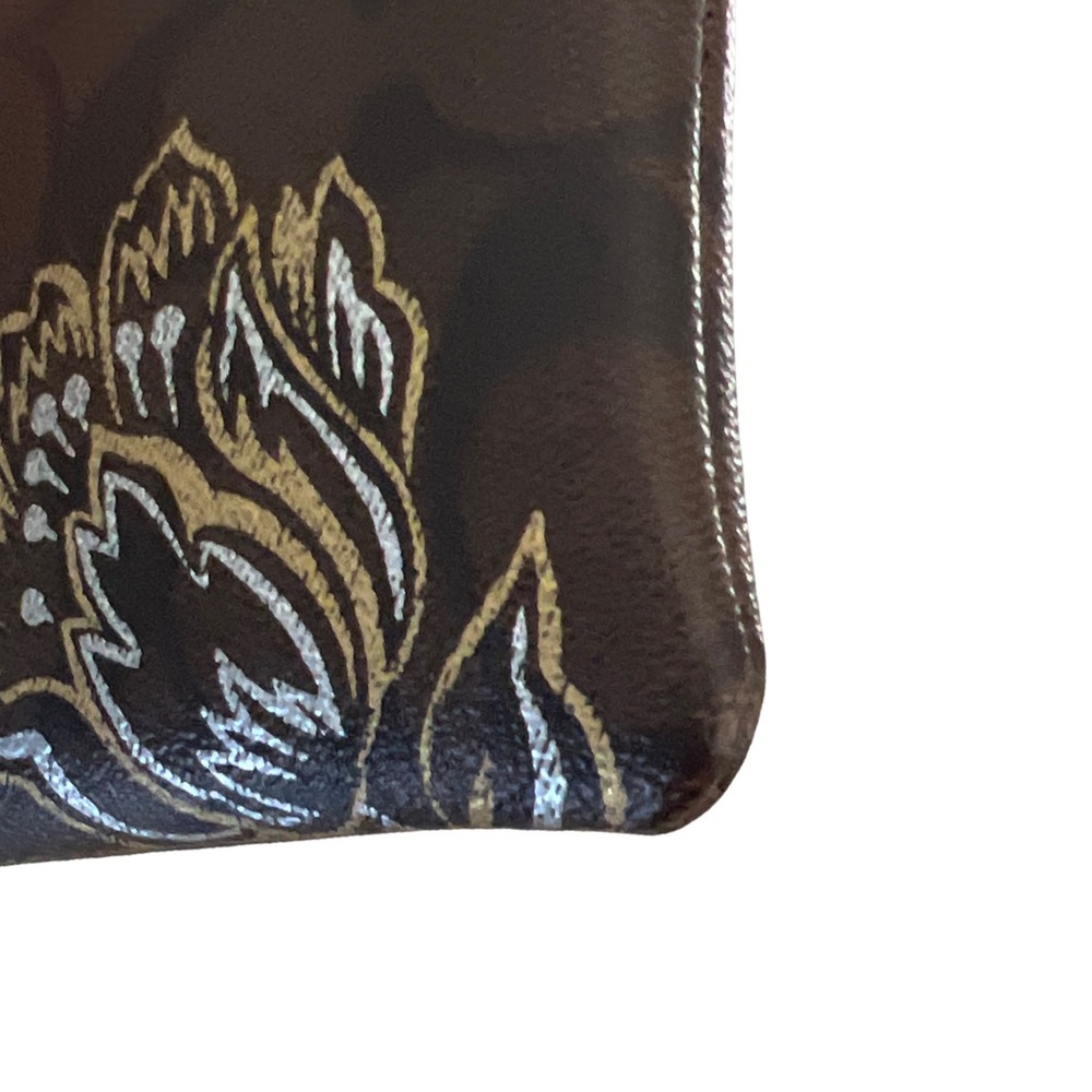 Coach Wristlet with Gold & Silver Tulip Print on Brown & Black C Monogram - Picture 5 of 5